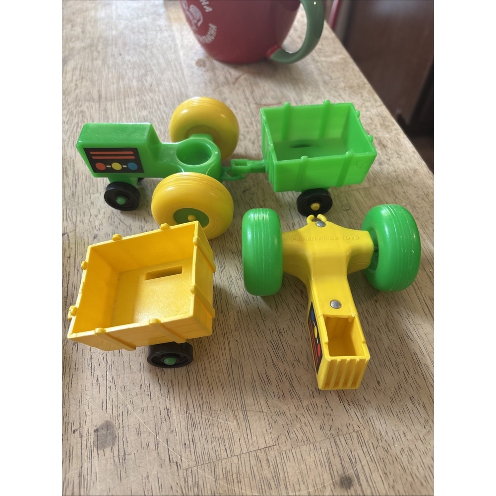 Vintage Fisher Price Little People Tractor Lot Green Yellow Farm Toys